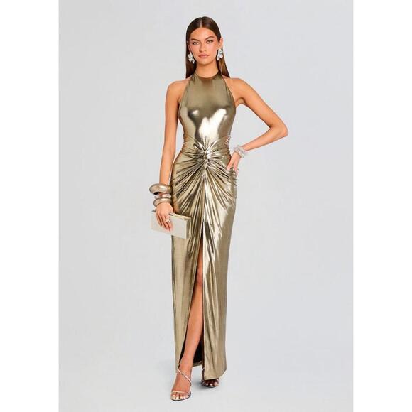 retrofete Dresses & Skirts - $798 Retrofete Anida Dress Silver Lame Knotted Halter Designer Rare Small/Medium
